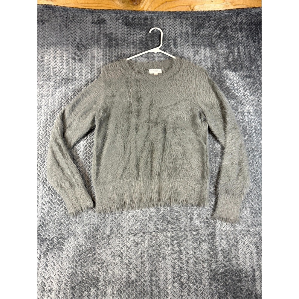 Morgan Taylor Sweater Womens Medium Gray Nylon Fuzzy Eyelash Knit Crewneck